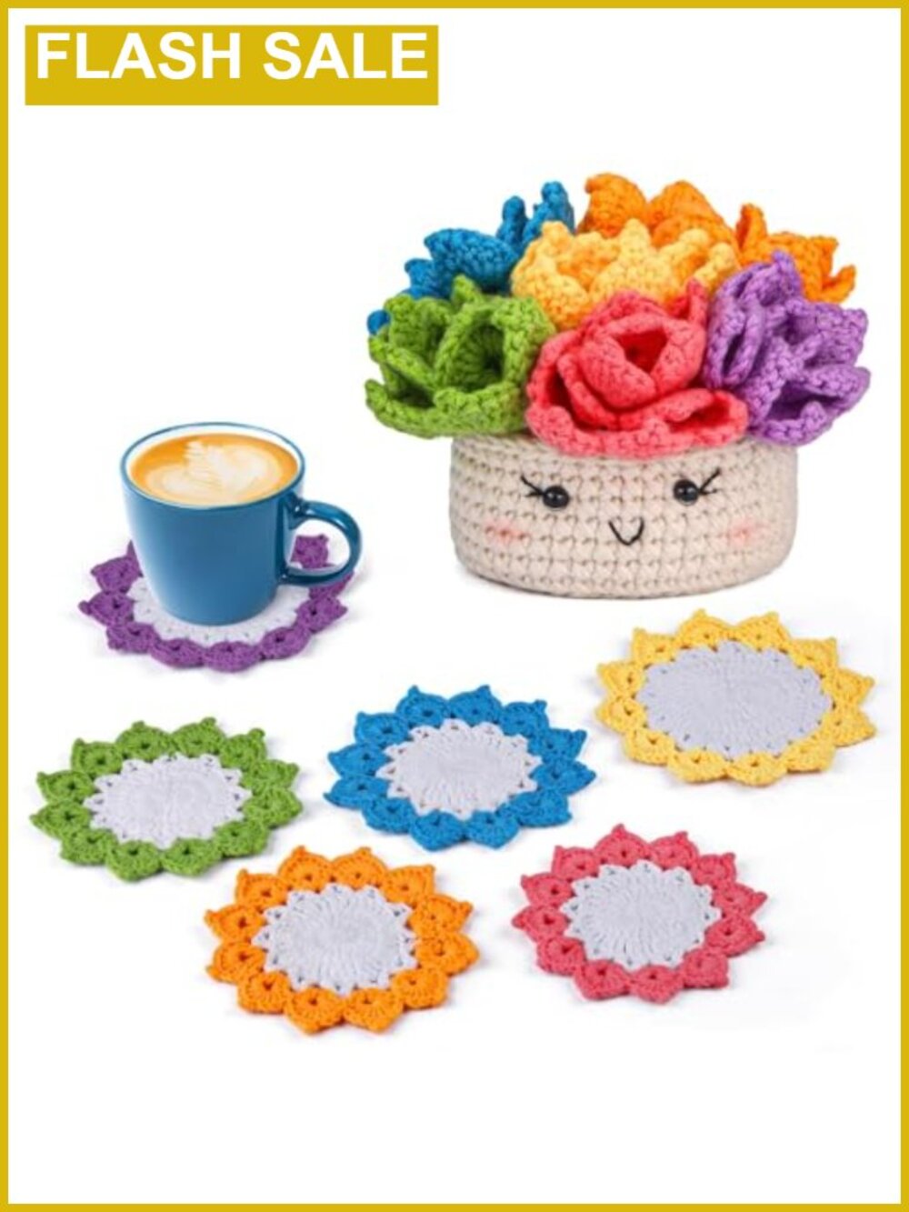 Crochet Kit for Beginners 6PCS Potted Plant Coasters Complete DIY Set